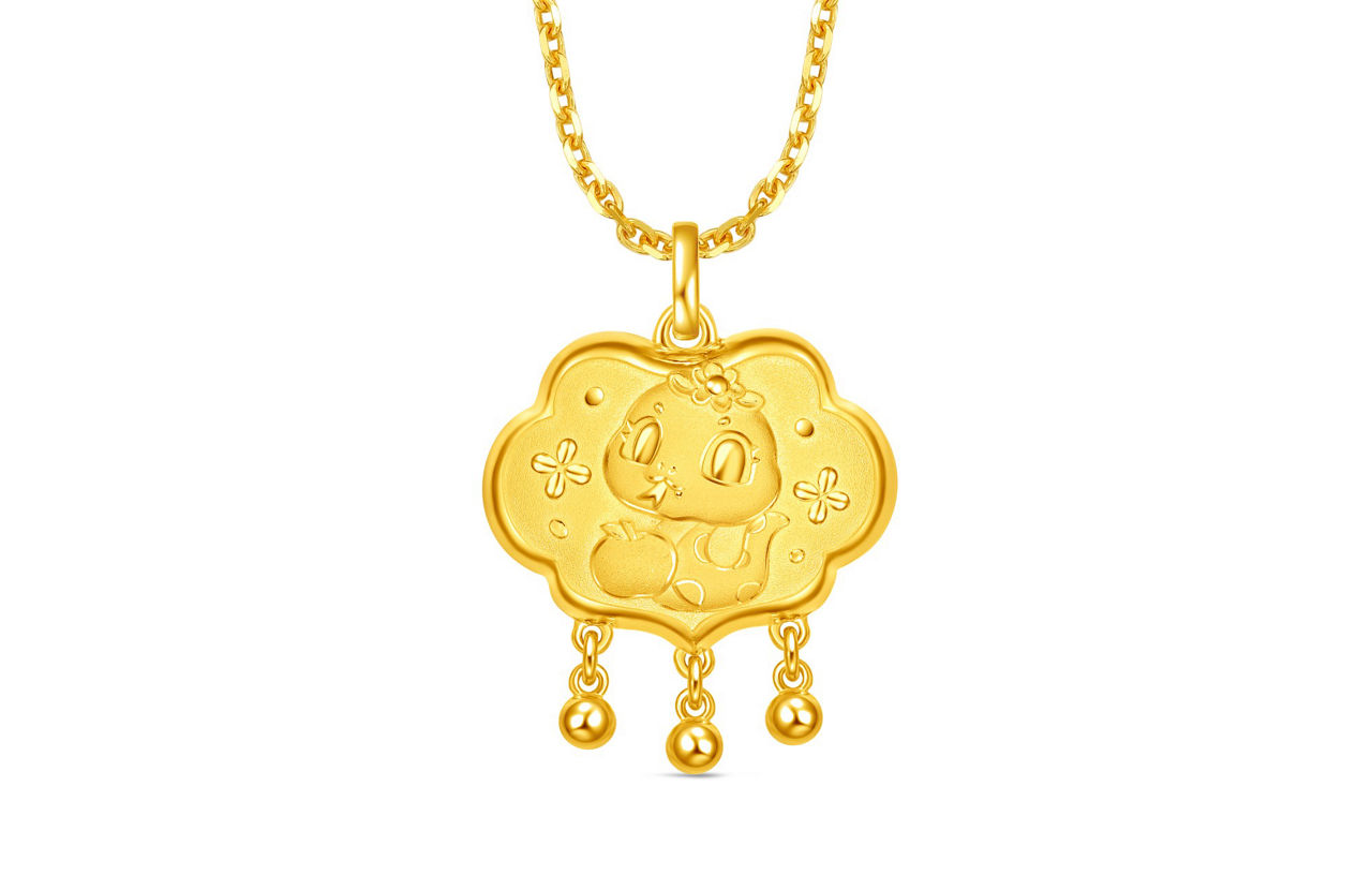 Fine gold zodiac snake peace lock pendant, representing safety and longevity.