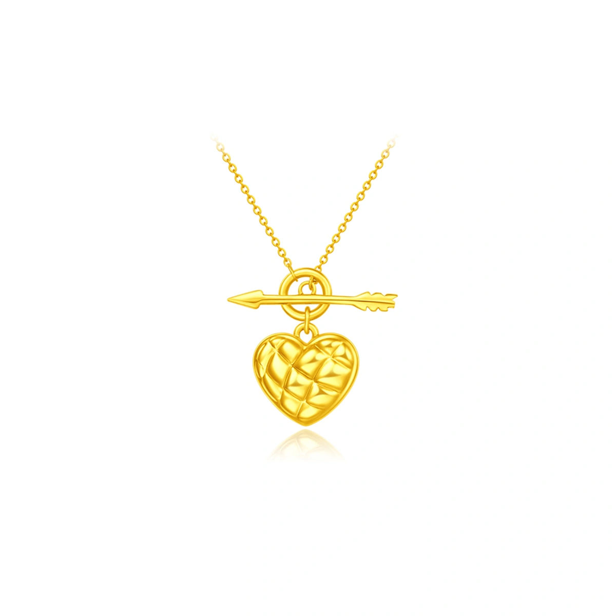 Gold heart-shaped pendant, with a timeless design symbolizing eternal love, ideal for romantic dates.